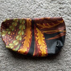 Vintage Salvatore Ferragamo leather botanical pouch.